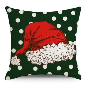 Federa natalizia con cappello di Babbo Natale e pois bianchi su lino verde scuro