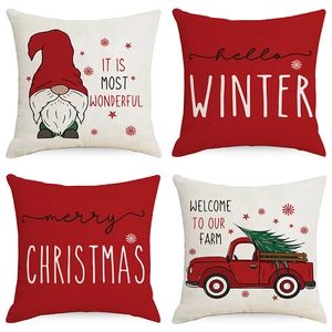 Red Christmas Pillowcase Linen Decorative Cushion Cover Merry Christmas Gnome Truck Winter Farmhouse Home Decor Square Case