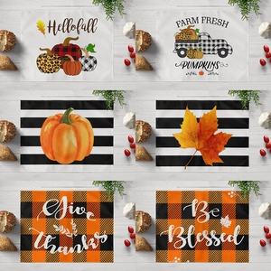 Thanksgiving Linen Placemats Pumpkin Sunflower Gnome Farmhouse Autumn Table Decor Heat Resistant Non-Slip Dining Table Mats
