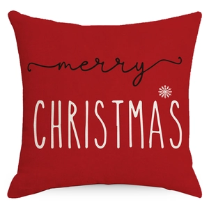 Red Christmas pillow cover with white snowflakes and merry CHRISTMAS script design