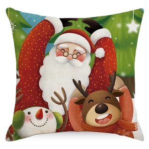 Christmas pillowcase with Santa Claus, reindeer and snowman on a white background