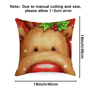 Close-up of 18x18 inch Christmas reindeer throw pillow cover with size dimensions