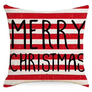 Christmas snowman cushion cover with red white stripes and Merry Christmas print