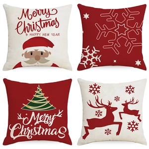 Nordic Christmas Cushion Cover Polyester Printed Santa Claus Snowflake Reindeer Patterns Festive Sofa Pillowcase Home Decor