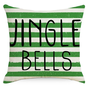 Christmas striped throw pillow cover with Jingle Bells snowman print for holiday home decor