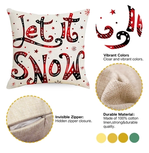 Dettagli della stampa Let it SNOW, zip invisibile e trama in cotone e lino