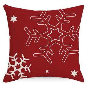 Red linen Christmas pillowcase with white snowflake print for holiday home decor