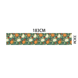 Autumn thanksgiving table runner with pumpkins and floral patterns, 183cm by 33cm size
