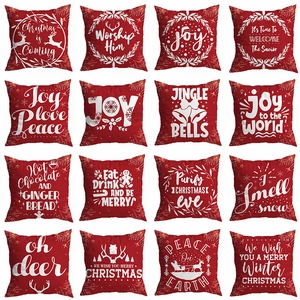 Weihnachten Roter Kissenbezug Polyester Pfirsichhaut Bedruckt Rentier Schneeflocke Buchstaben Muster Deko Kissenhülle Für Sofa Auto Zuhause Xmas Party
