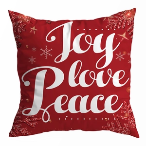 Roter Weihnachts-Kissenbezug mit Joy Love Peace Aufdruck und Schneeflocken Deko