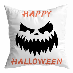 Halloween peach skin square pillowcase with Happy Halloween demonic smile print