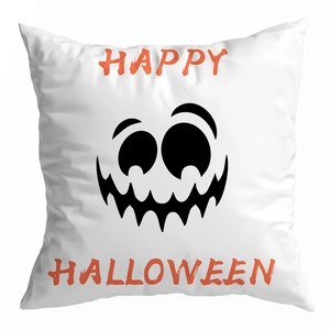 Halloween pillowcase featuring Happy Halloween text and spooky monster face on white