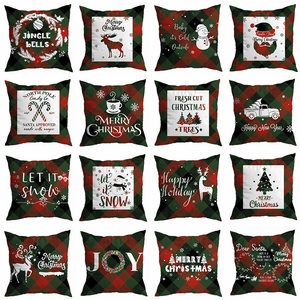 Federa per Cuscino Natalizia a Quadri Poliestere Rosso Verde Buffalo Check Quadrata Copricuscino Merry Christmas Arredamento Casa