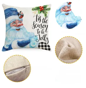 Detail of Christmas pillow cover showing cotton linen texture and hidden zipper