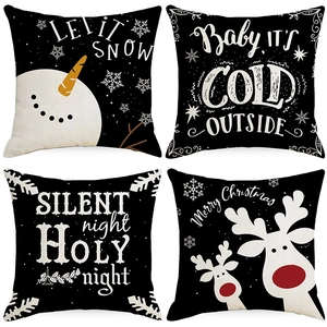Christmas Snowman Reindeer Decorative Pillowcase Polyester Black Square Cushion Cover Holiday Home Decor Without Insert
