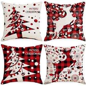 Christmas Buffalo Plaid Pillow Cover Polyester Reindeer Tree Snowflake Printed Decorative Cushion Case For Sofa Home Decor