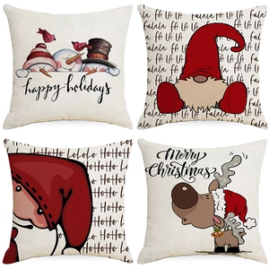 Taie d'Oreiller Décorative de Noël Imprimé Dessin Animé Festif Housse de Coussin Polyester Père Noël Renne Gnome pour Maison Salon