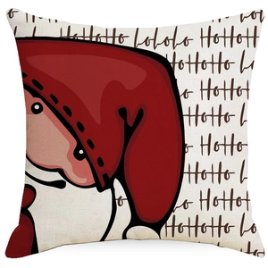 Housse de coussin de Noël avec motif Père Noël et texte HoHoHo sur tissu en lin
