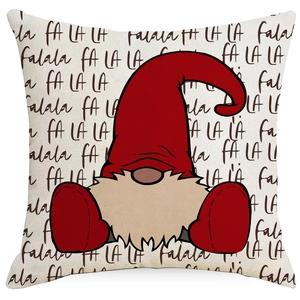 Housse de coussin de Noël avec gnome mignon et motif festif de lettres fa-la-la