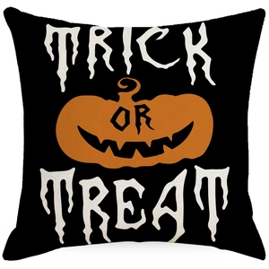 Housse de coussin Halloween avec citrouille orange et texte Trick or Treat sur noir
