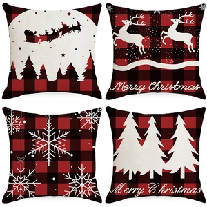 Federe per Cuscini Natalizie Quadri Buffalo Rosso Nero Renna Babbo Natale Stampato Poliestere Copricuscino Decorativo per Casa
