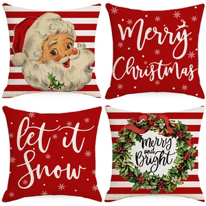Christmas Cushion Covers Santa Claus Garland Printed Square Throw Pillow Cases Polyester Red White Home Holiday Decor