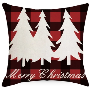 Fodera per cuscino natalizio a quadri con alberi bianchi e scritta Merry Christmas
