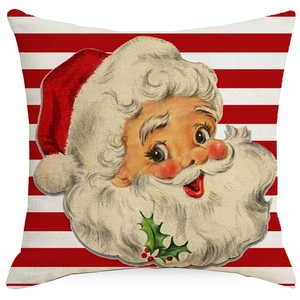 Christmas pillow cover with vintage Santa Claus and red white stripes pattern
