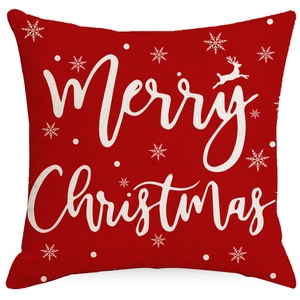 Red Christmas pillowcase with Merry Christmas text and reindeer print on white background