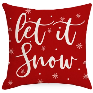 Christmas pillow cover in red with Let It Snow print and white snowflakes design