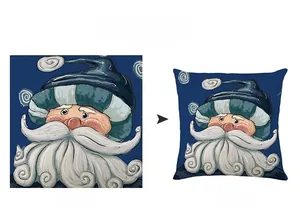 Kissenbezug aus Leinen mit Weihnachtsmann-Motiv zeigt Druckeffekt und Texturdetails