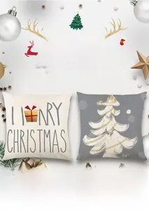 Detail of Christmas pillowcase set with Merry Christmas text and hand-drawn tree motifs