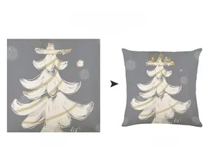 Close-up showing custom printed Christmas tree design on linen pillowcase texture