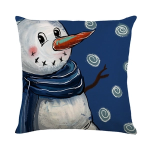Weihnachtlicher Kissenbezug aus Leinen mit Schneemann-Motiv und blauem Schal für Sofa