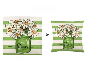 Detailed comparison of spring daisy floral print on linen pillowcase with custom effects