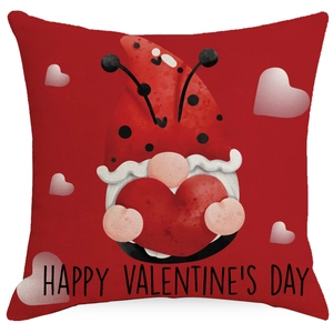 Linen Valentine's Day pillowcase with gnome and Happy Valentine's Day print
