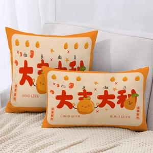 Chinese New Year lumbar pillow set with festive orange patterns and lucky text