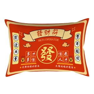 Chinese New Year lumbar pillow with red festive design and gold Lucky symbols