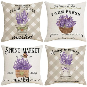 Rustic Lavender Floral Print Polyester Decorative Cushion Cover Farmhouse Style Throw Pillow Case For Sofa Home Decor