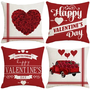 Valentine's Day Red Rose Heart Truck Printed Polyester Pillowcase Modern Romantic Sofa Home Decor Throw Pillow Cover