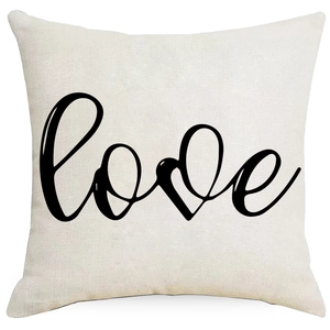 Minimalist Valentine linen pillowcase with Love script and rustic linen texture detail