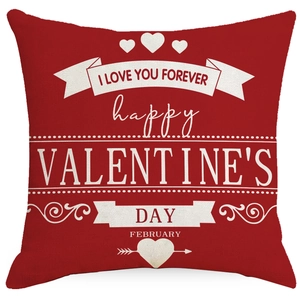 Valentine's Day red linen pillow case with white heart truck print for home sofa decor