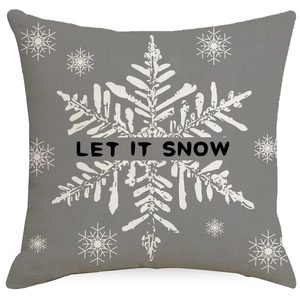 Federa natalizia in lino grigio con fiocchi di neve bianchi e scritta Let It Snow
