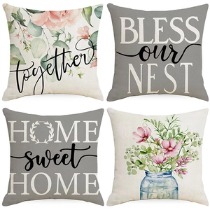 Taie d'Oreiller Décorative en Polyester Moderne Imprimé Lettres Fleurs Botaniques Housse de Coussin pour Canapé Salon Carré