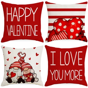 Valentine's Day Heart Gnome Print Polyester Pillow Case Modern Minimalist Decorative Cushion Cover For Living Room Bedroom Home