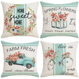 Modern Nordic Style Polyester Pillow Case Watercolor Floral Vintage Truck Bicycle Pattern Decorative Cushion Cover For Sofa Living Room Home Decor