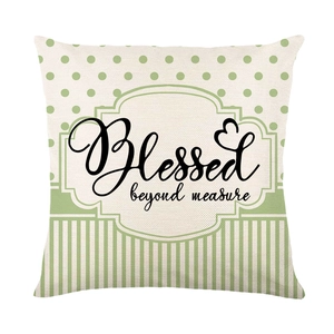 Spring green dotted cushion cover with Blessed beyond measure print and linen texture