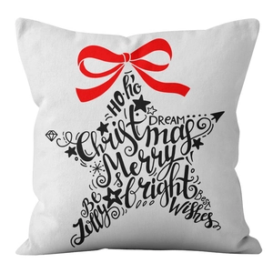 Minimalist Christmas throw pillow case featuring star-shaped festive typography and red bow