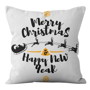 White Christmas pillowcase with Merry Christmas text and Santa sleigh silhouette decoration
