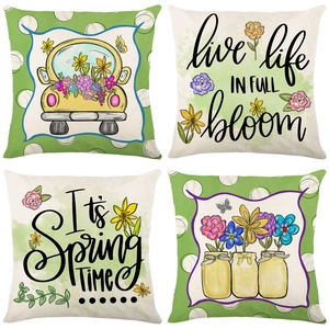 Nordic Spring Floral Plants Digital Print Polyester Decorative Pillow Case Home Sofa Cushion Cover Multicolor Flowers